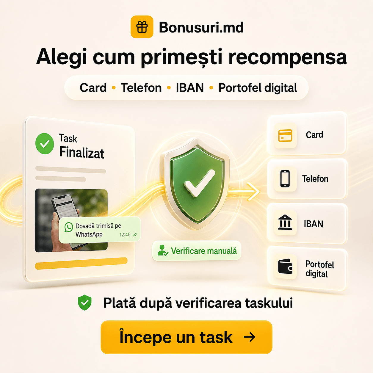 Plată după verificarea taskului pe Bonusuri.md